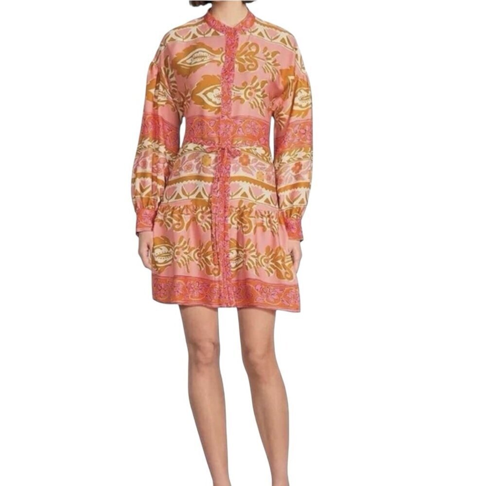 Alex Marie Wren Banded Collar Dress Size 14 Long Sleeves A-Line Button Front